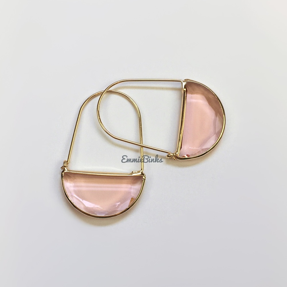 ✨3for$38 New Anthro Light Pink Crystal Crescent Hoop Earrings - Picture 2 of 12